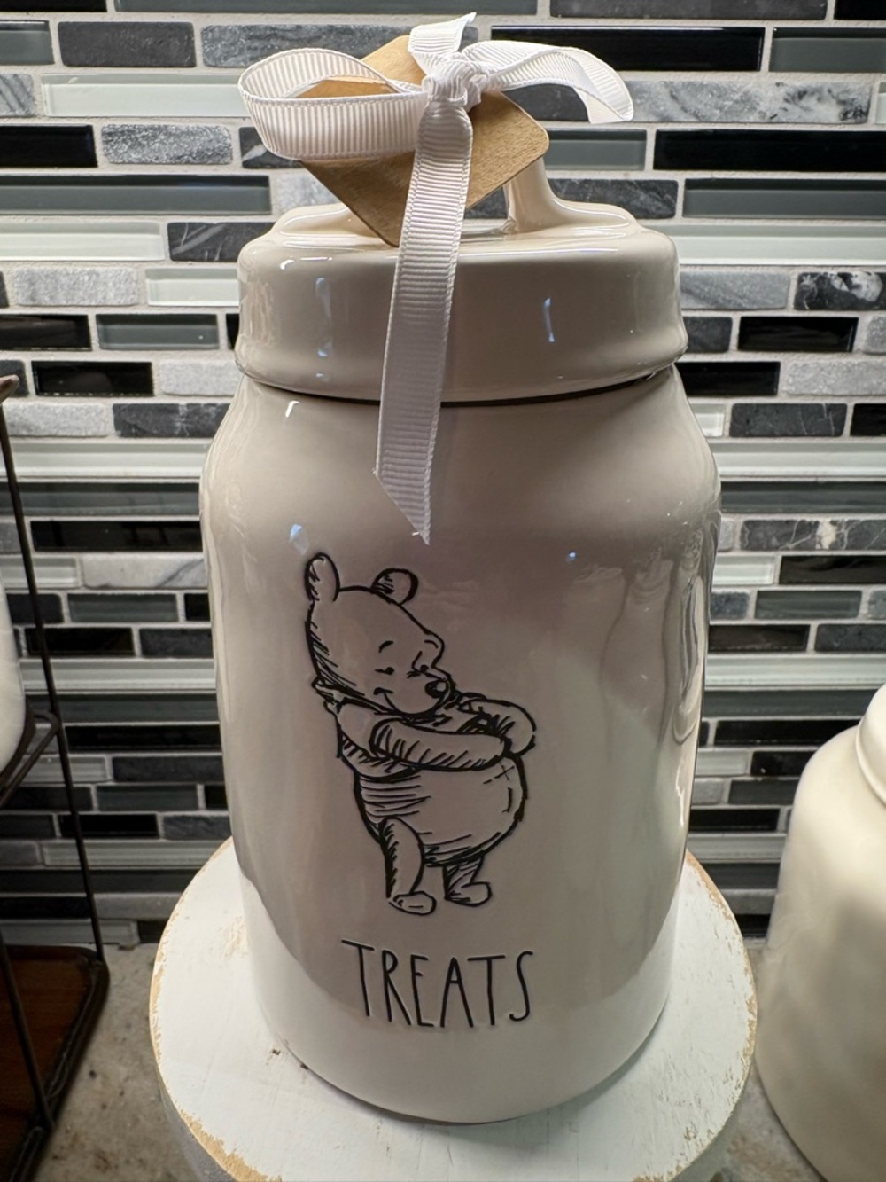 Rae Dunn Cream Ceramic 'TREATS' Canister with Winnie-the-Pooh Illustration